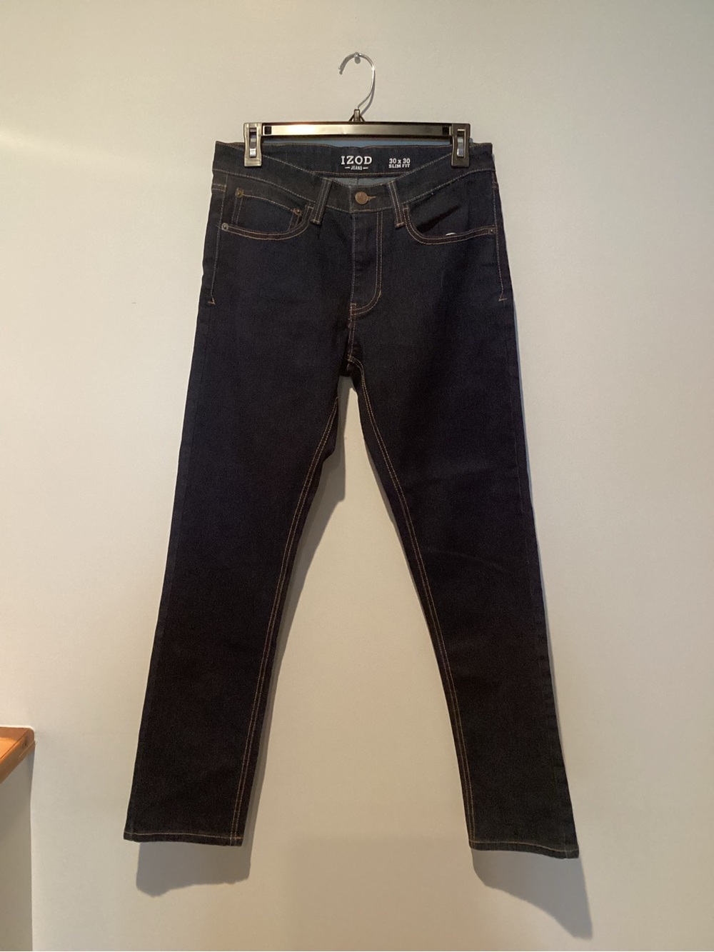 Izod Men's Dark slim Straight Jeans with Contrast Stitching